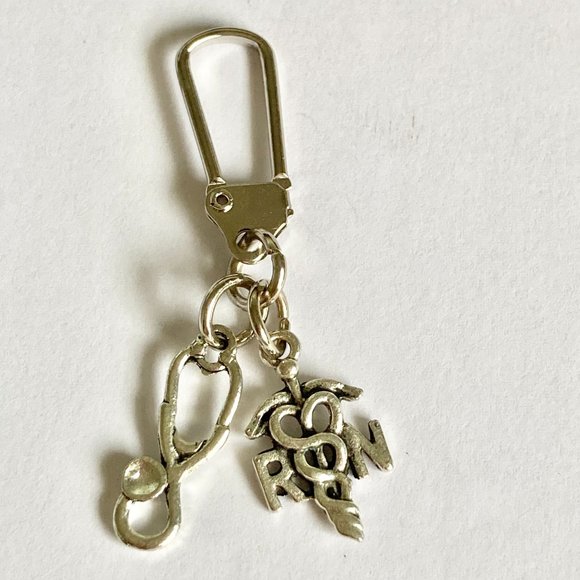 Medical Nursing RN Caduceus Stethoscope Zipper Pull Keychain Purse Charm - Picture 4 of 9